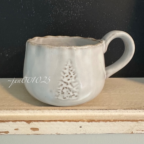 13.5oz Stoneware Debossed Tree Holiday Mug Sour Cream - Hearth & Hand Magnolia - Picture 4 of 7